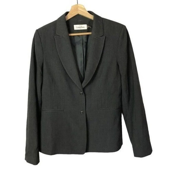 Calvin Klein Charcoal Gray Two Twist Button Front Suit Office Blazer 8 - Picture 1 of 4